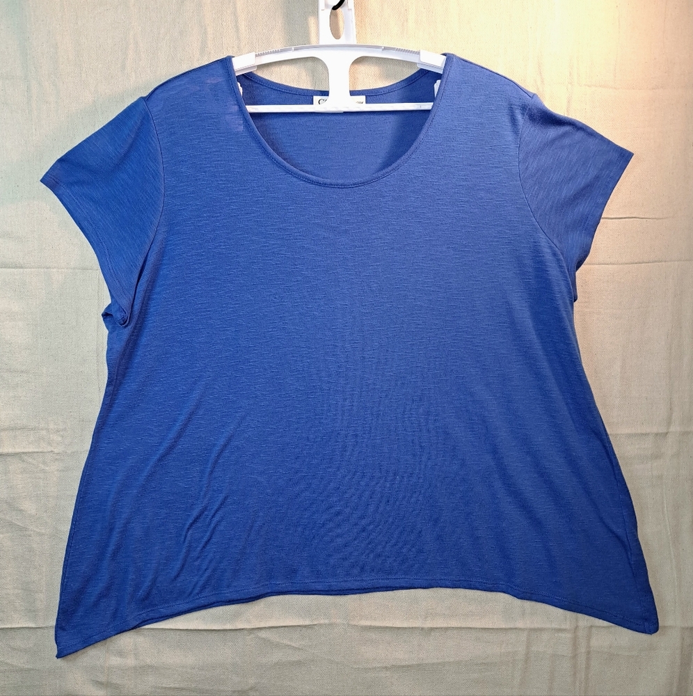 Cato Woman 22/24W Blue Shark Bite Short Sleeve Scoop Neck Y2K Pullover Tunic Top